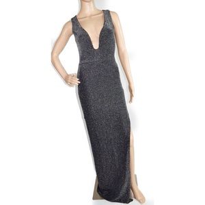 Silver Sparkle Plunging Windsor Gown